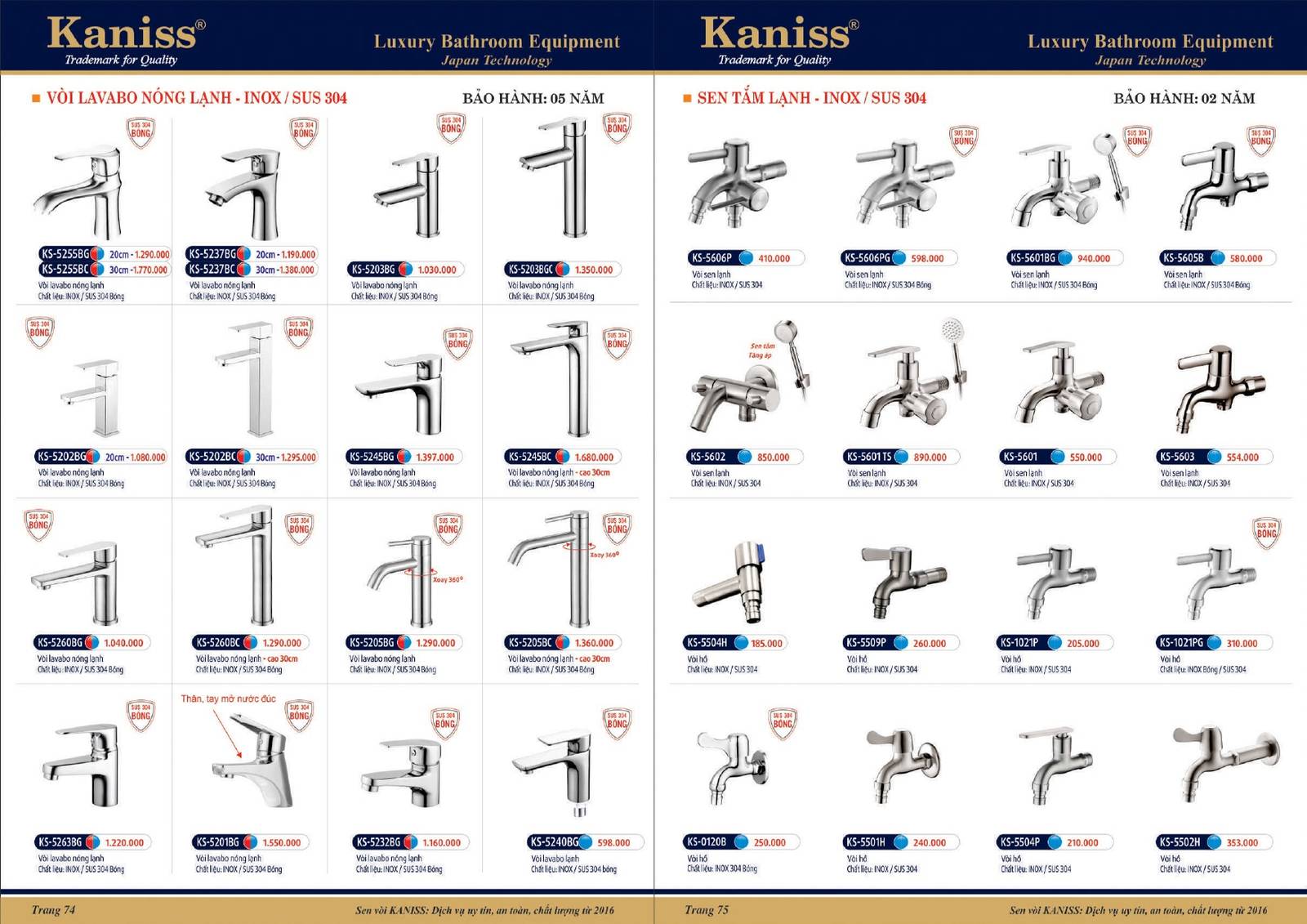 Catalogue và Bảng giá Thiết bị vệ sinh KANISS mới nhất /Page 38